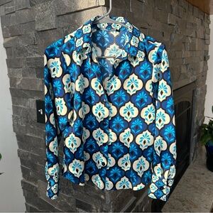 Zara Blue & Cream Geometric Patterned Button-up Shirt